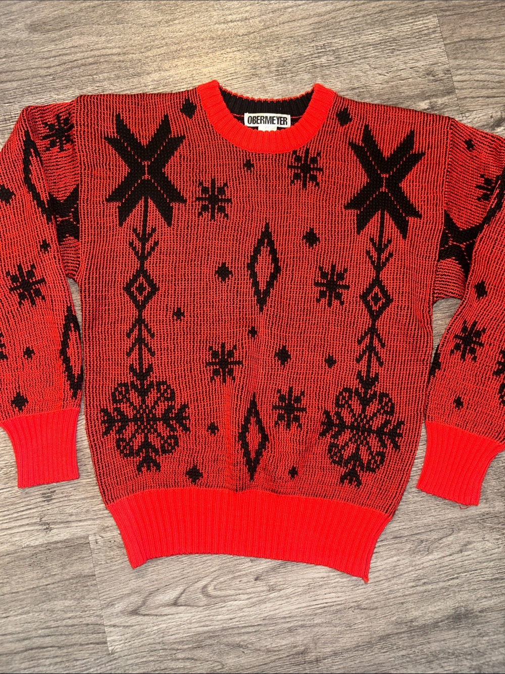 Vintage Obermeyer Men’s M Red Black Wool Blend Ski Sweater Après Ski Nordic